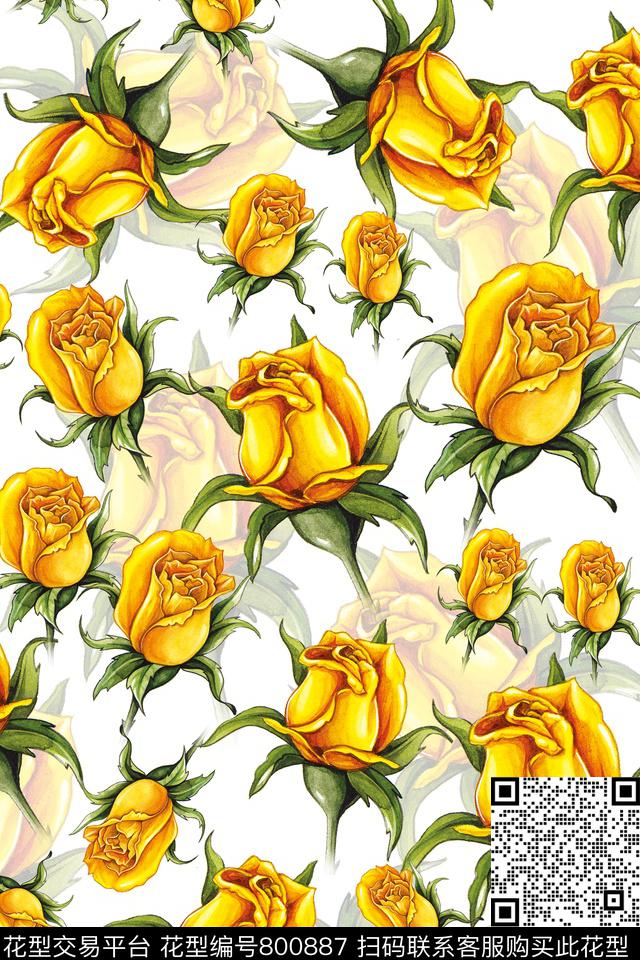 花朵玫瑰花卉数码印花华亿平台下载（图片编号: 800887） - 瓦栏（Walan）