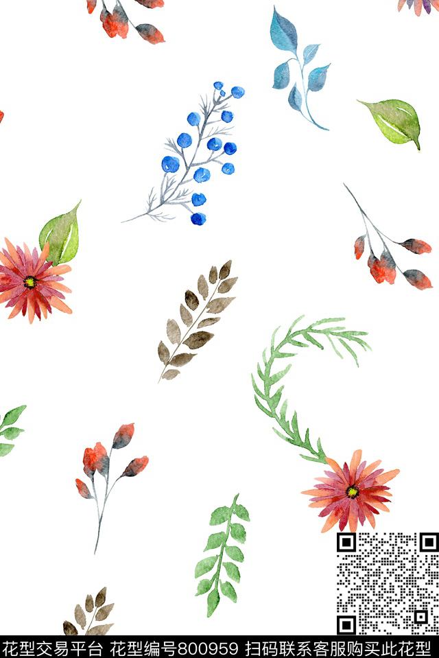小碎花花卉绿植树叶数码印花华亿平台下载（图片编号: 800959） - 瓦栏（Walan）