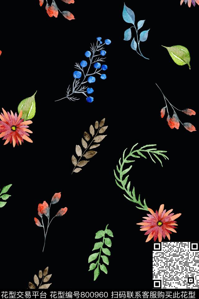 小碎花花卉绿植树叶数码印花华亿平台下载（图片编号: 800960） - 瓦栏（Walan）