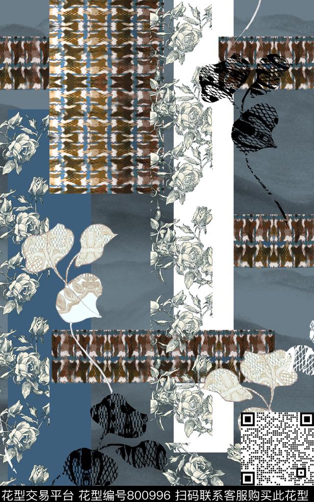 枝条肌理抽象数码印花华亿平台下载（图片编号: 800996） - 瓦栏（Walan）