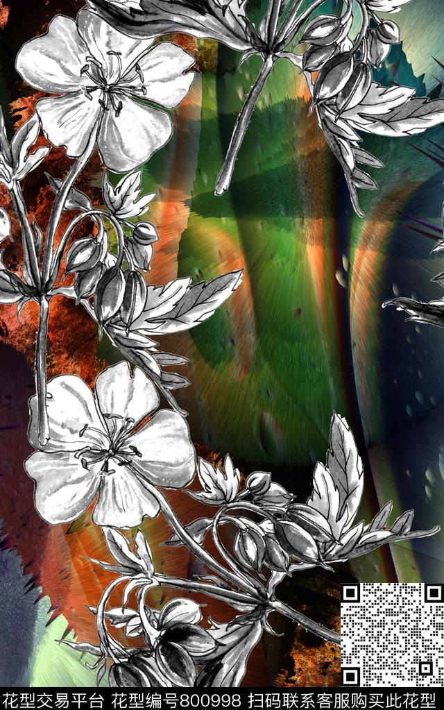 肌理花朵抽象数码印花华亿平台下载（图片编号: 800998） - 瓦栏（Walan）