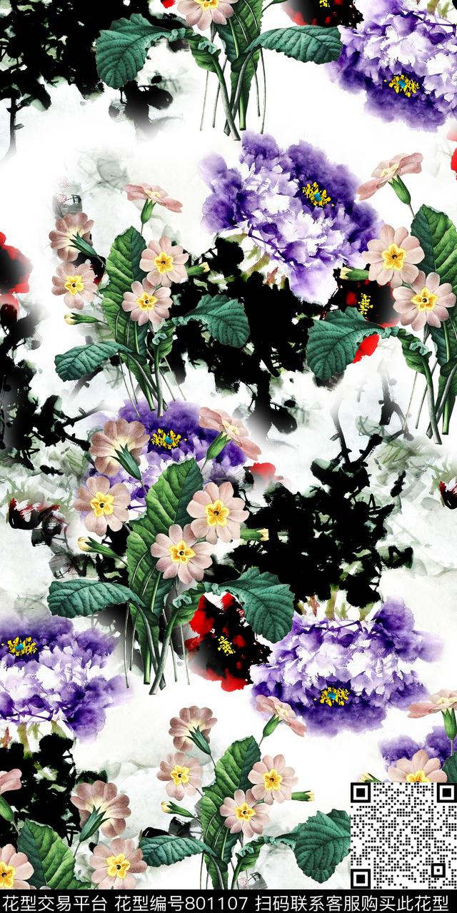 花朵满版散花花卉数码印花华亿平台下载（图片编号: 801107） - 瓦栏（Walan）