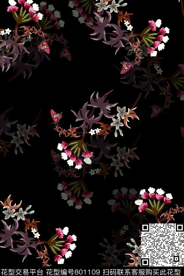 曼陀罗三色堇花卉传统印花华亿平台下载（图片编号: 801109） - 瓦栏（Walan）