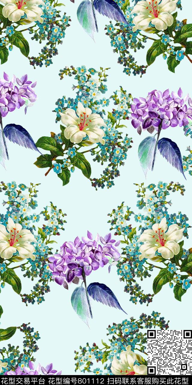 花卉牡丹玫瑰数码印花华亿平台下载（图片编号: 801112） - 瓦栏（Walan）