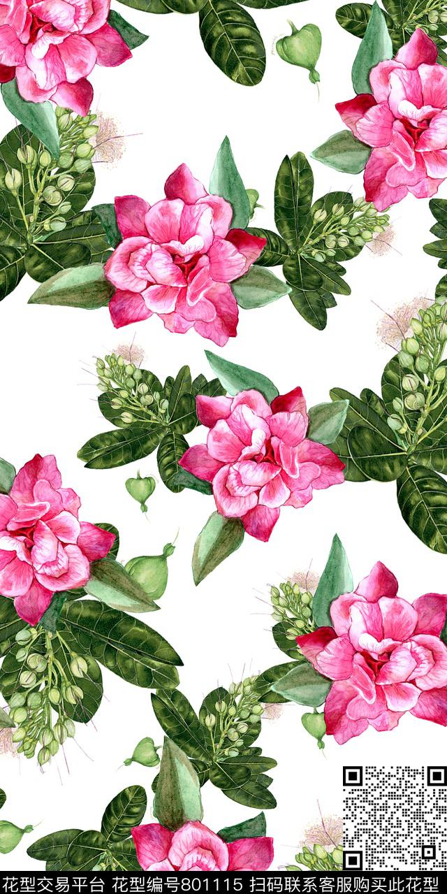 花卉牡丹玫瑰数码印花华亿平台下载（图片编号: 801115） - 瓦栏（Walan）