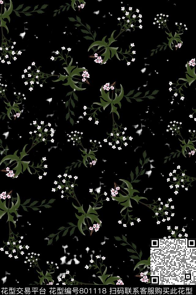 满天星罂粟花花卉传统印花华亿平台下载（图片编号: 801118） - 瓦栏（Walan）