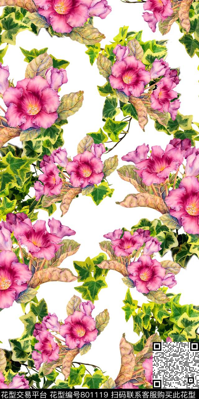 花卉牡丹玫瑰数码印花华亿平台下载（图片编号: 801119） - 瓦栏（Walan）