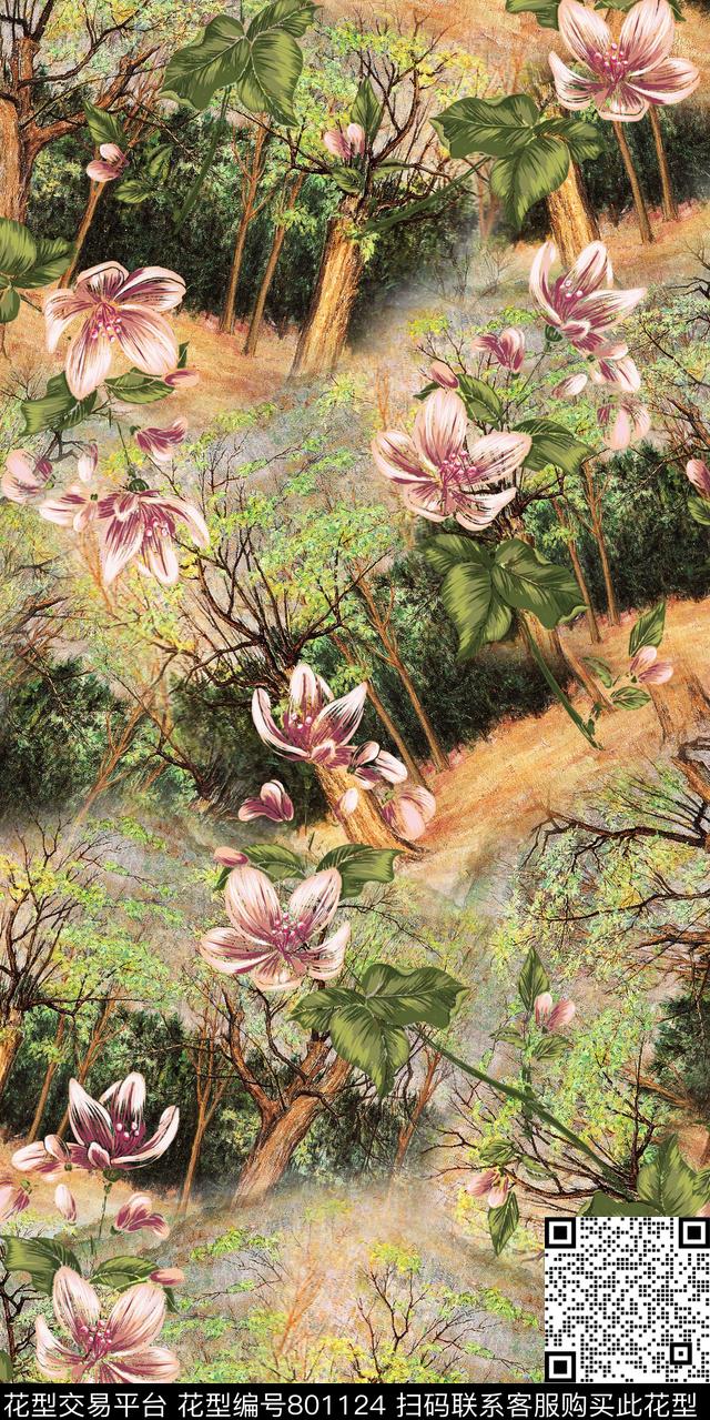 花卉花朵树木数码印花华亿平台下载（图片编号: 801124） - 瓦栏（Walan）