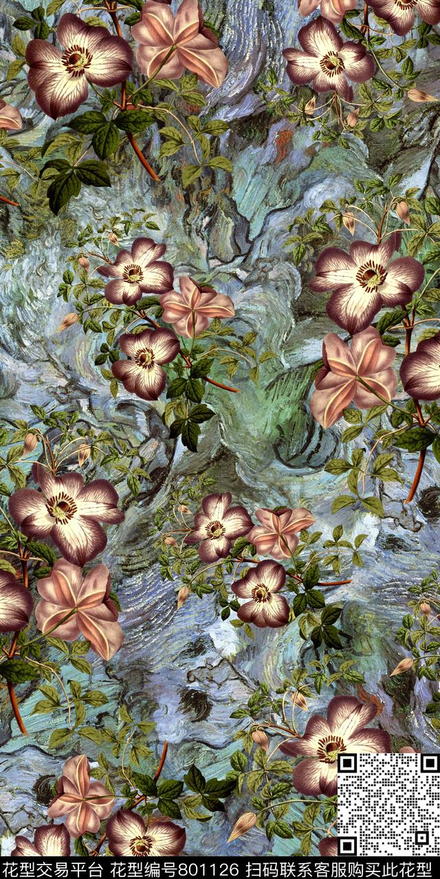 花卉花朵树木数码印花华亿平台下载（图片编号: 801126） - 瓦栏（Walan）