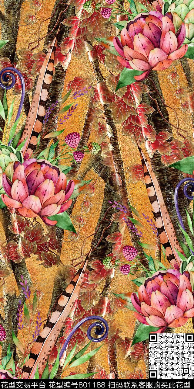 花卉树木花朵数码印花华亿平台下载（图片编号: 801188） - 瓦栏（Walan）
