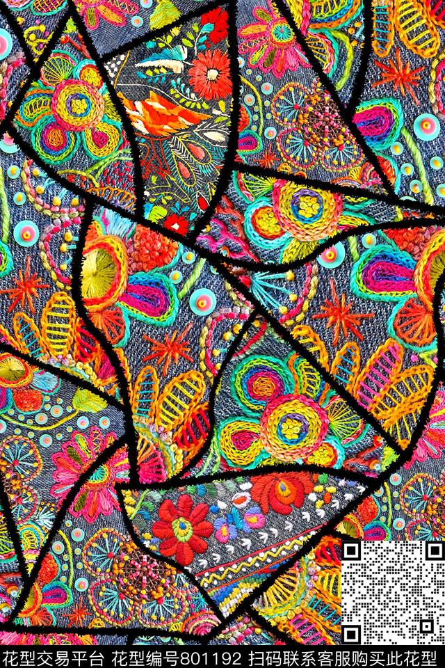 几何抽象刺绣数码印花华亿平台下载（图片编号: 801192） - 瓦栏（Walan）