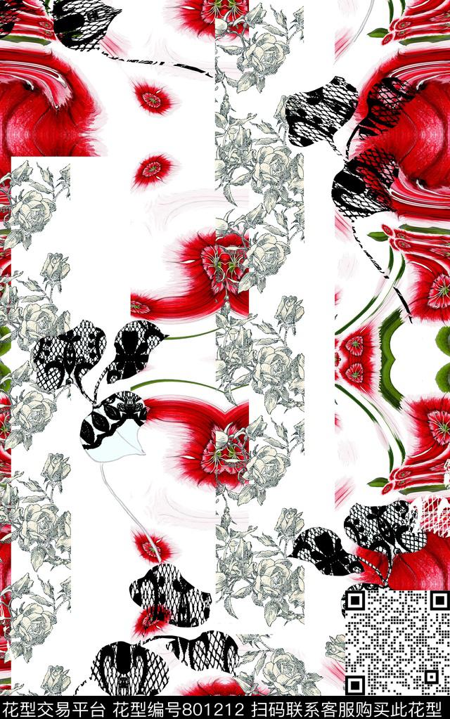 印第安水彩蕾丝数码印花华亿平台下载（图片编号: 801212） - 瓦栏（Walan）