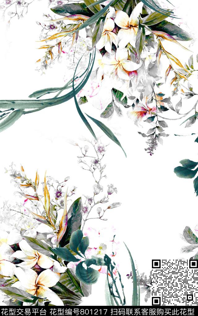 花朵花卉枝条数码印花华亿平台下载（图片编号: 801217） - 瓦栏（Walan）
