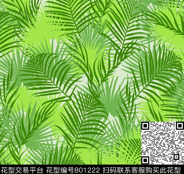 风景夏威夷树叶数码印花华亿平台下载（图片编号: 801222） - 瓦栏（Walan）