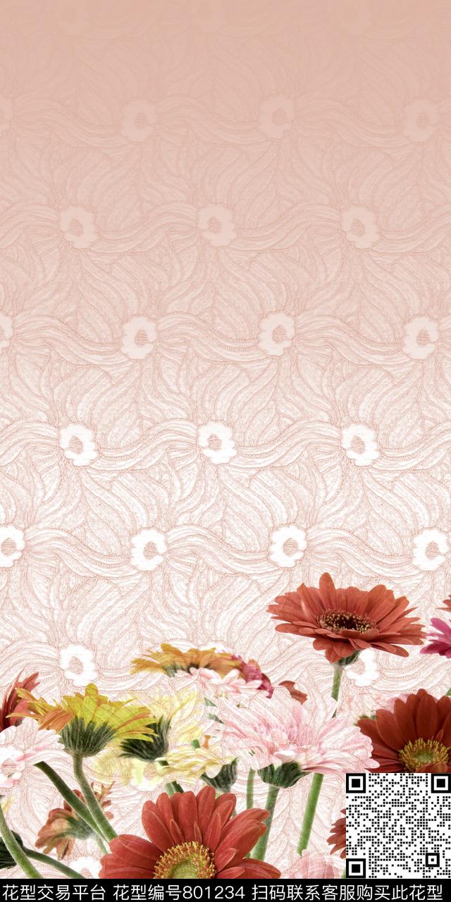 大花蕾丝花卉数码印花华亿平台下载（图片编号: 801234） - 瓦栏（Walan）