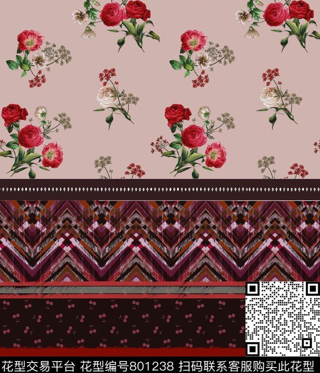 花卉几何机理数码印花华亿平台下载（图片编号: 801238） - 瓦栏（Walan）