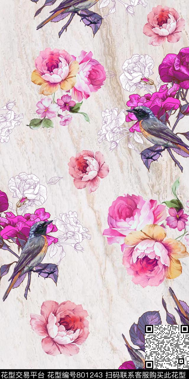 大花牡丹花卉数码印花华亿平台下载（图片编号: 801243） - 瓦栏（Walan）