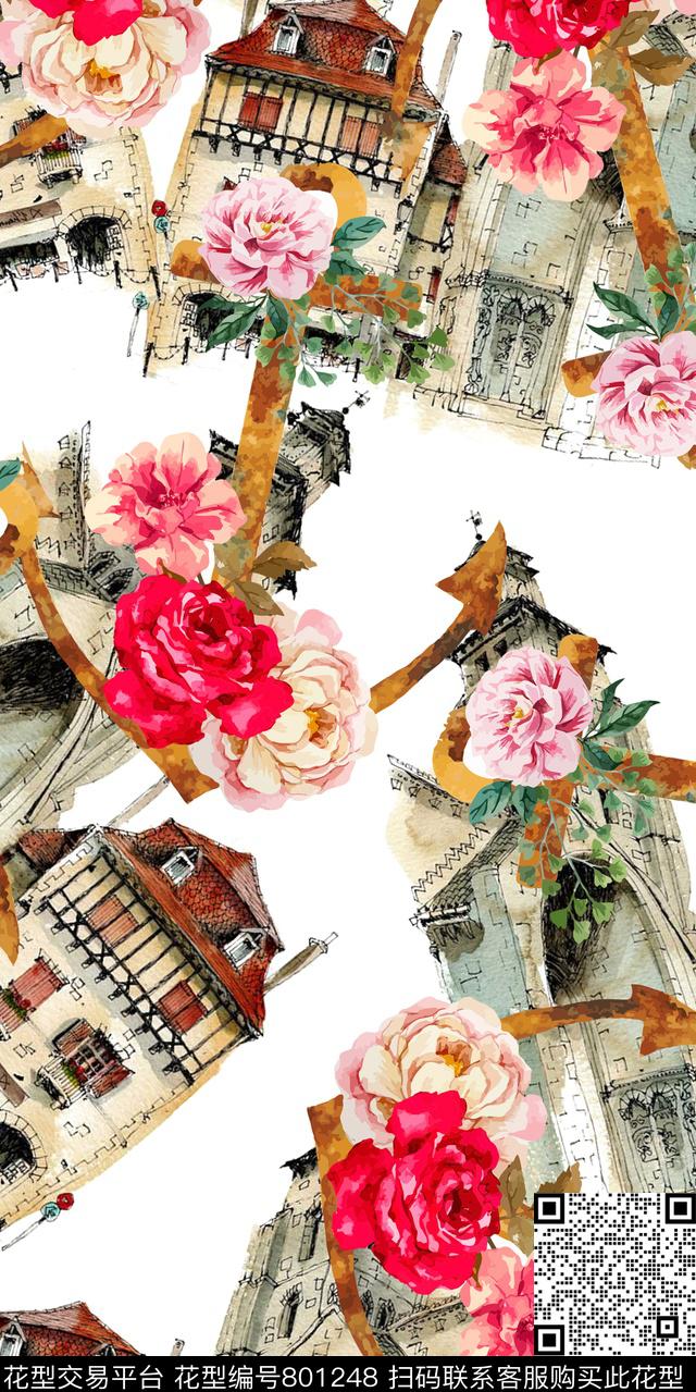 牡丹玫瑰兰花数码印花华亿平台下载（图片编号: 801248） - 瓦栏（Walan）