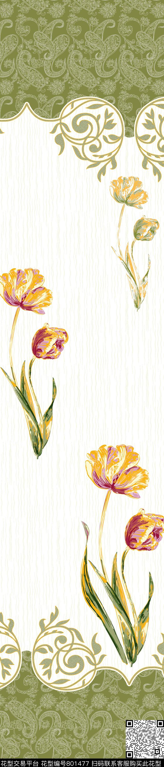 郁金香花卉花朵传统印花华亿平台下载（图片编号: 801477） - 瓦栏（Walan）