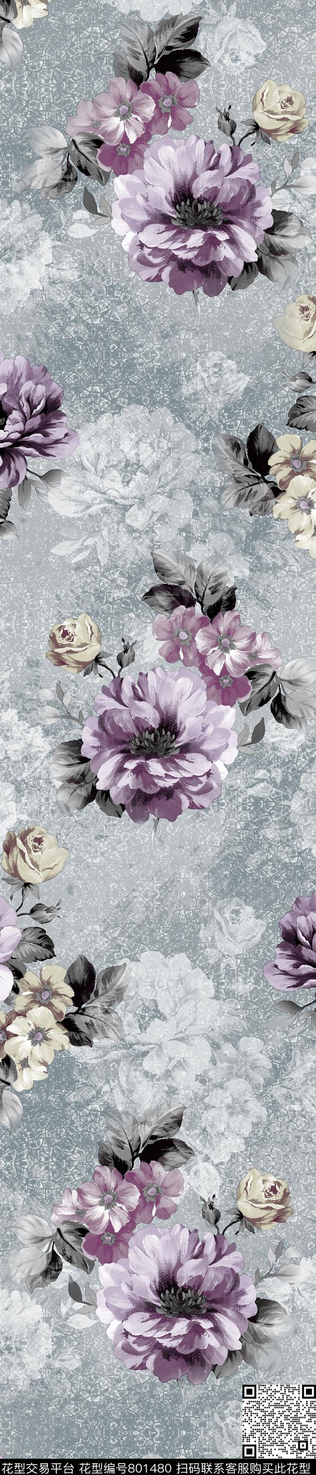 大花花卉花朵传统印花华亿平台下载（图片编号: 801480） - 瓦栏（Walan）