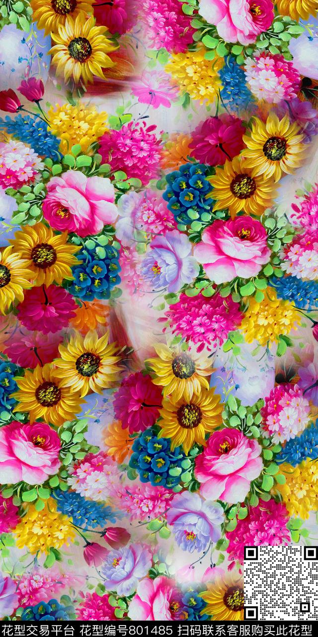 手绘花朵数码印花数码印花华亿平台下载（图片编号: 801485） - 瓦栏（Walan）