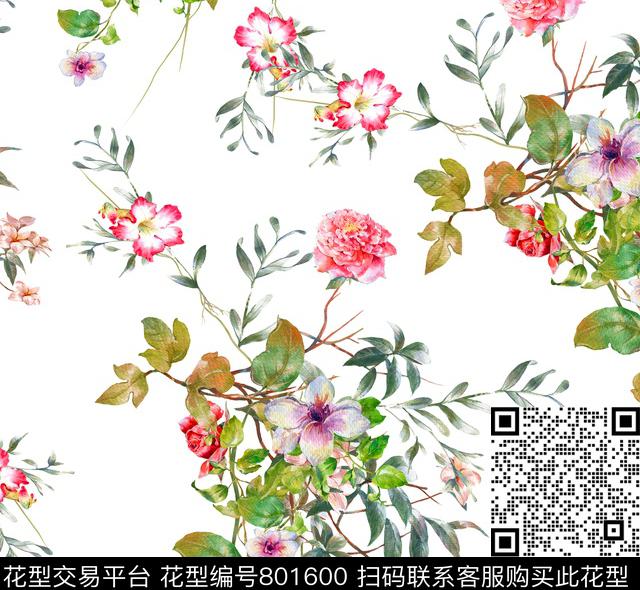 绿叶植物花卉数码印花华亿平台下载（图片编号: 801600） - 瓦栏（Walan）