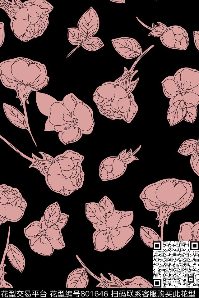 手绘花卉花朵花卉传统印花华亿平台下载（图片编号: 801646） - 瓦栏（Walan）