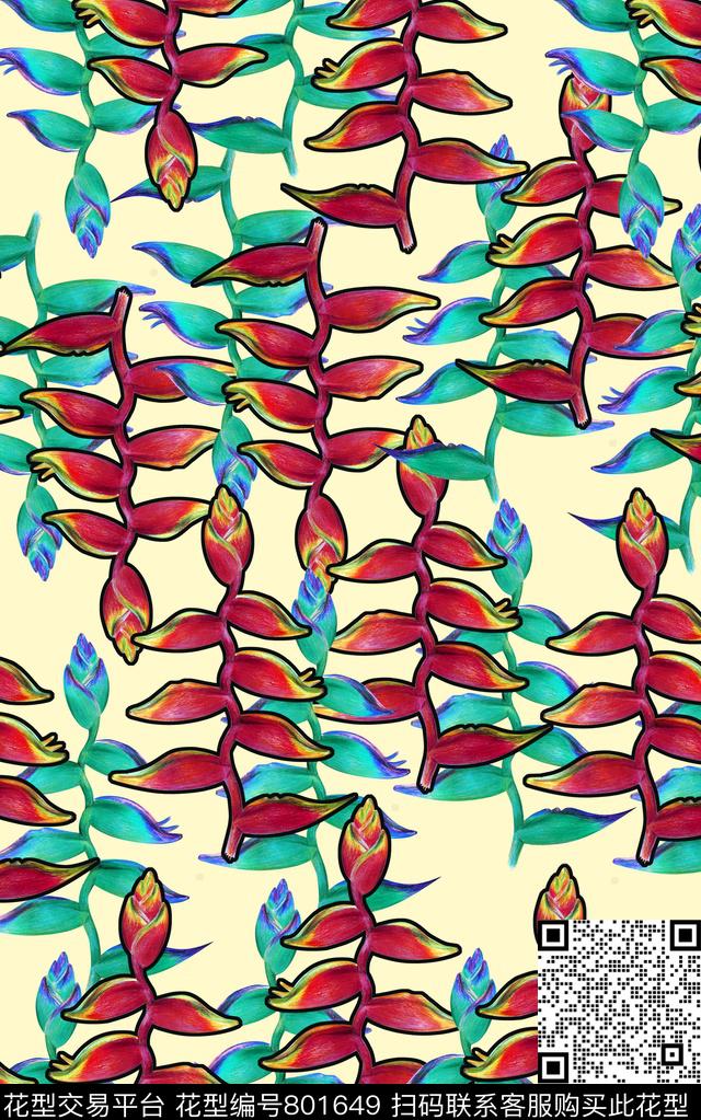 抽象水彩花卉数码印花华亿平台下载（图片编号: 801649） - 瓦栏（Walan）