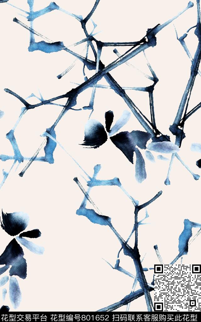 线条抽象水彩数码印花华亿平台下载（图片编号: 801652） - 瓦栏（Walan）
