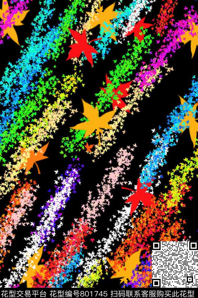 泼墨彩虹条纹枫叶传统印花华亿平台下载（图片编号: 801745） - 瓦栏（Walan）