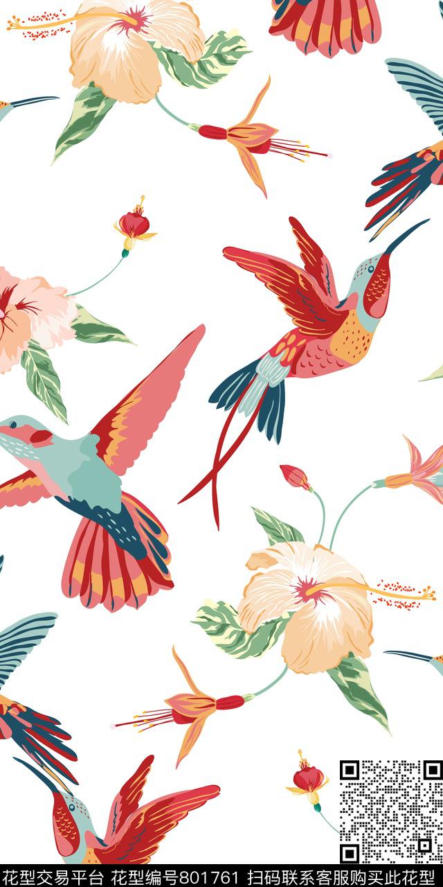 喜鹊翅膀孔雀传统印花华亿平台下载（图片编号: 801761） - 瓦栏（Walan）