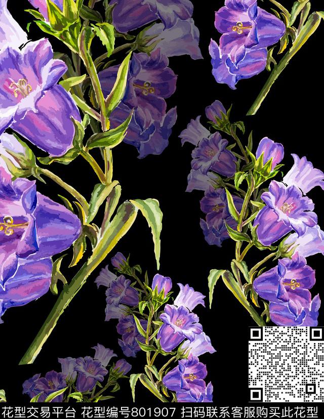 花瓣兰花荷花传统印花华亿平台下载（图片编号: 801907） - 瓦栏（Walan）