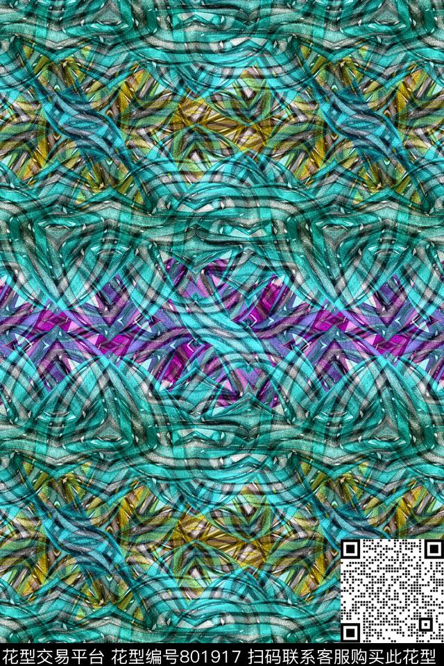 曲线波浪条纹细条纹传统印花华亿平台下载（图片编号: 801917） - 瓦栏（Walan）