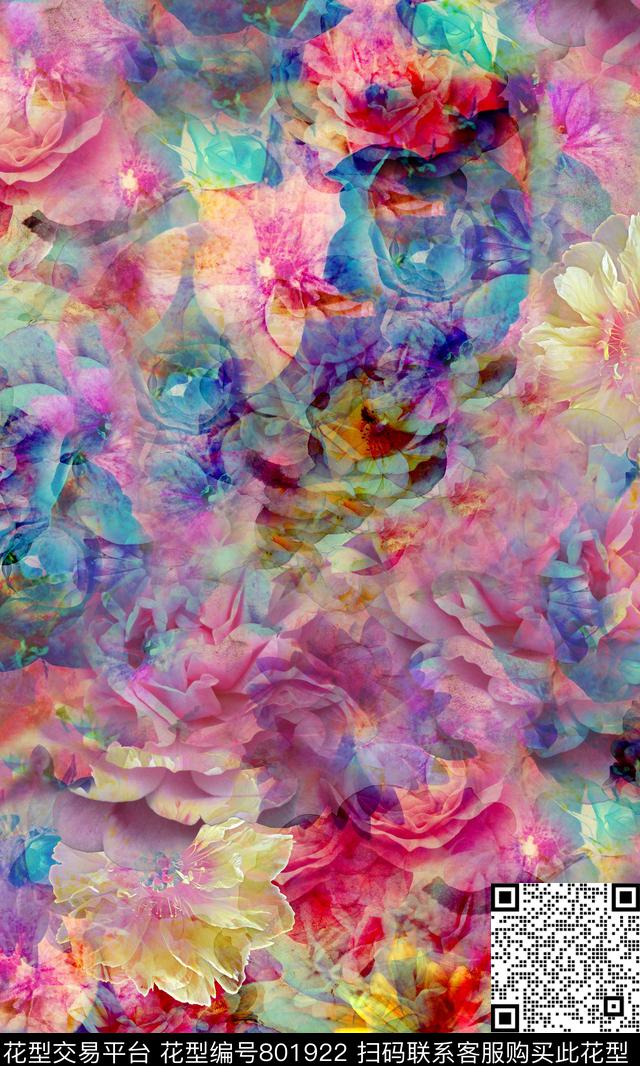 大花花朵花卉数码印花华亿平台下载（图片编号: 801922） - 瓦栏（Walan）