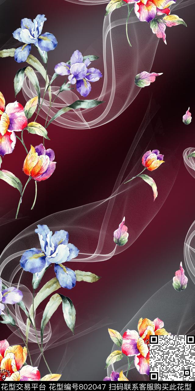 水彩花卉烟雾抽象底纹数码印花华亿平台下载（图片编号: 802047） - 瓦栏（Walan）