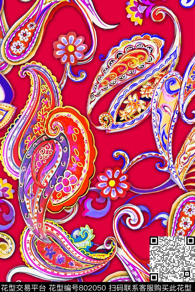 时尚腰果佩斯利数码印花华亿平台下载（图片编号: 802050） - 瓦栏（Walan）