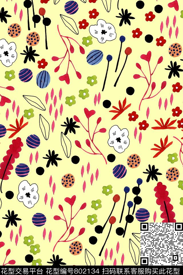 手绘抽象趣味传统印花华亿平台下载（图片编号: 802134） - 瓦栏（Walan）