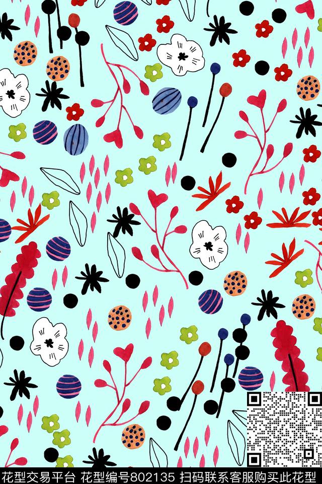 手绘抽象趣味传统印花华亿平台下载（图片编号: 802135） - 瓦栏（Walan）