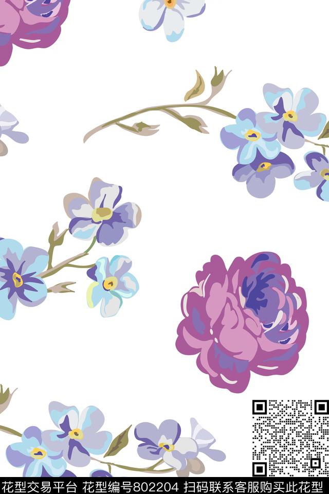 中国风花卉玫瑰花传统印花华亿平台下载（图片编号: 802204） - 瓦栏（Walan）