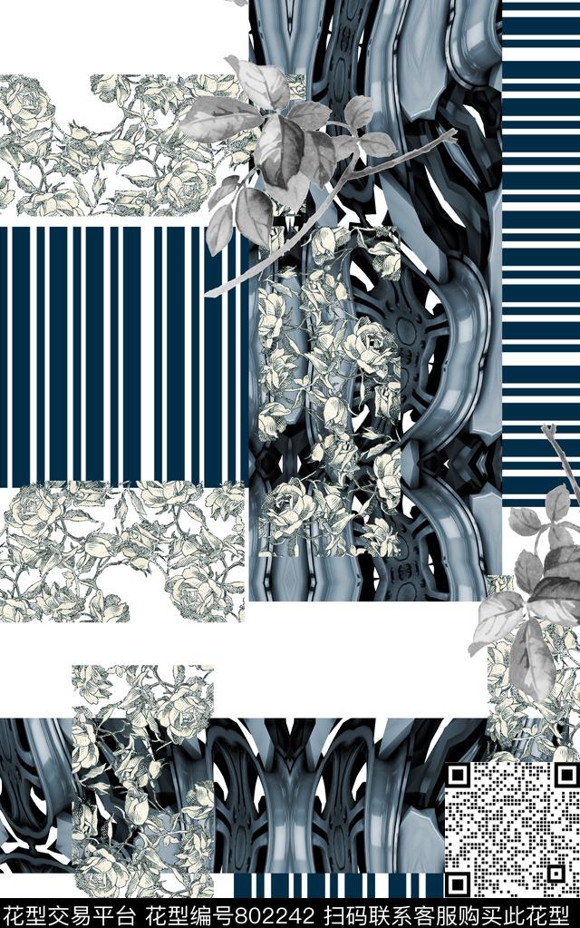 花卉肌理线条数码印花华亿平台下载（图片编号: 802242） - 瓦栏（Walan）