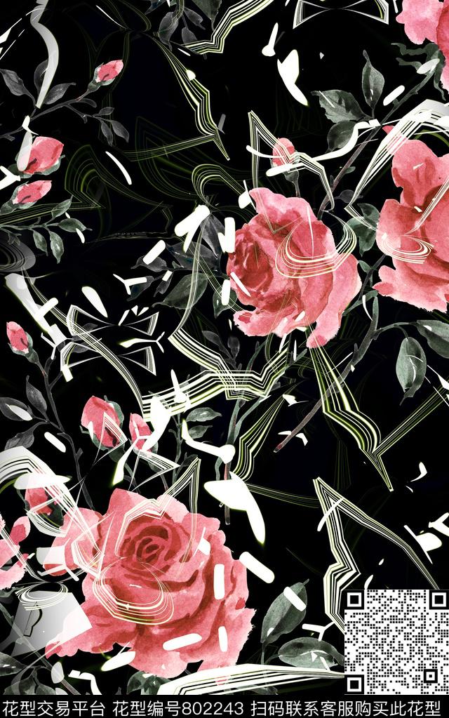 纹理花卉水彩数码印花华亿平台下载（图片编号: 802243） - 瓦栏（Walan）