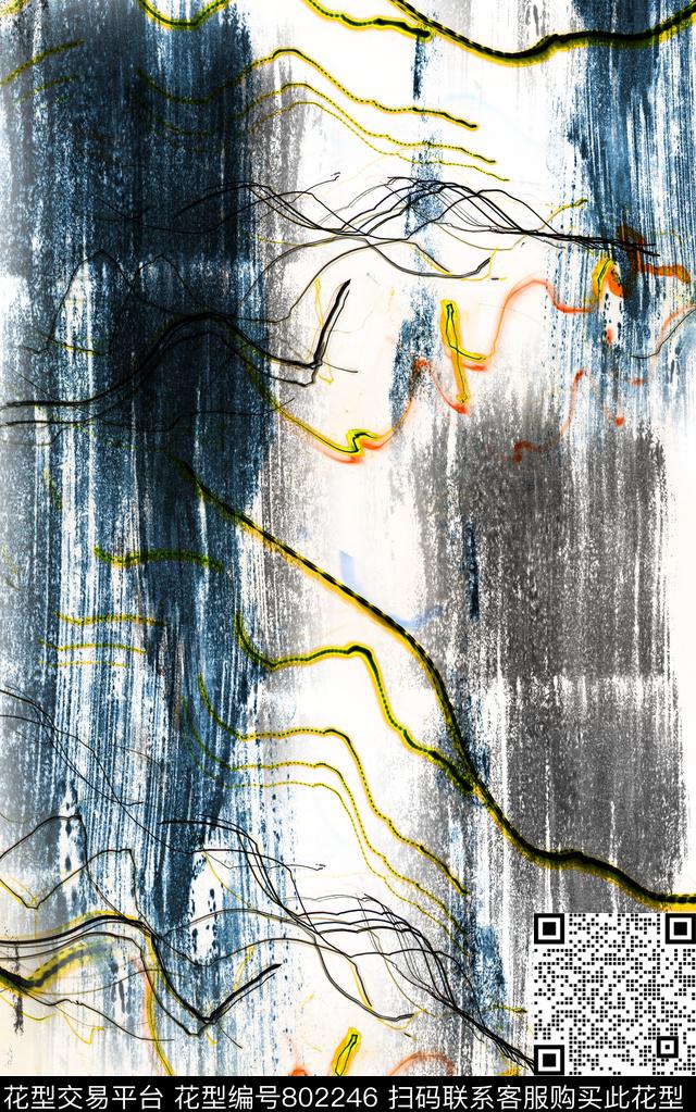 水彩色彩笔触数码印花华亿平台下载（图片编号: 802246） - 瓦栏（Walan）