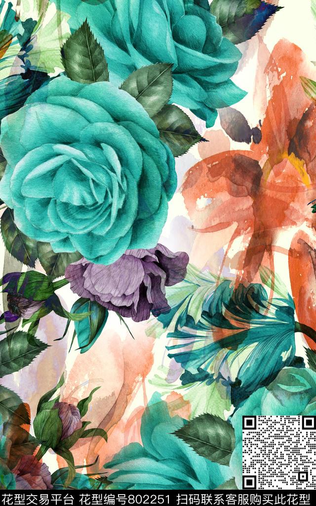 色彩大花花鸟数码印花华亿平台下载（图片编号: 802251） - 瓦栏（Walan）