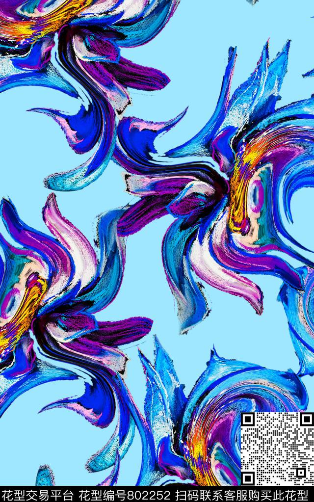 抽象花卉水彩数码印花华亿平台下载（图片编号: 802252） - 瓦栏（Walan）