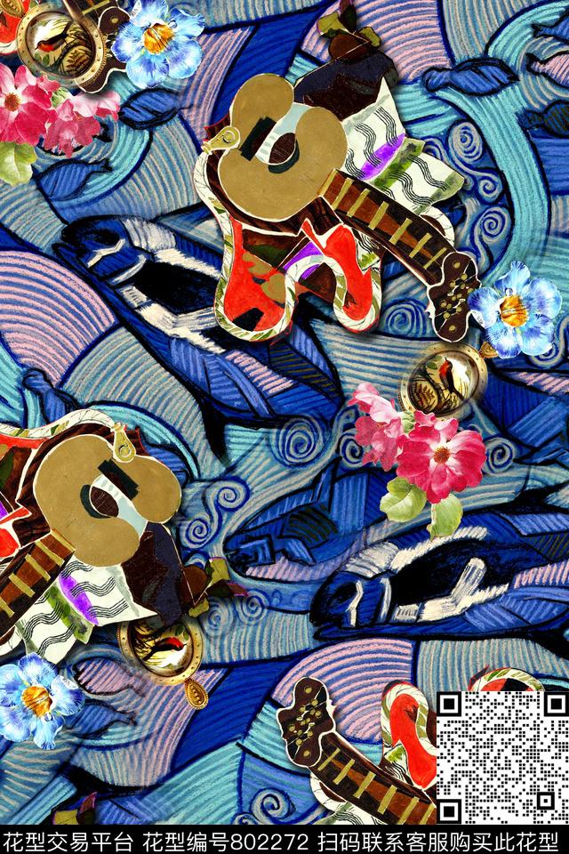 抽象几何拼接数码印花华亿平台下载（图片编号: 802272） - 瓦栏（Walan）