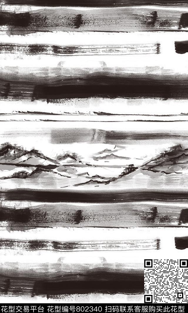 水墨山水中国画传统印花华亿平台下载（图片编号: 802340） - 瓦栏（Walan）
