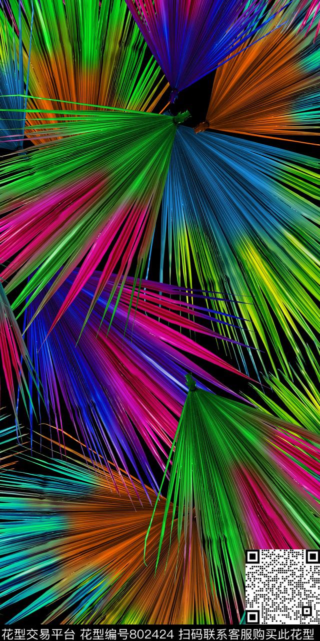 棕榈叶五颜六色的叶子热带数码印花华亿平台下载（图片编号: 802424） - 瓦栏（Walan）