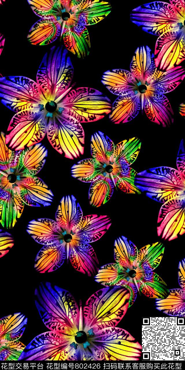 炫彩花卉数码抽象花卉数码印花华亿平台下载（图片编号: 802426） - 瓦栏（Walan）