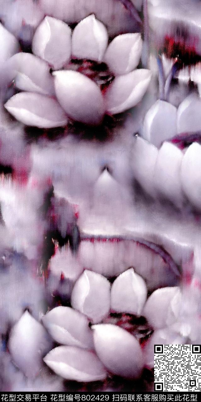 油画荷花抽象荷花抽象花卉数码印花华亿平台下载（图片编号: 802429） - 瓦栏（Walan）