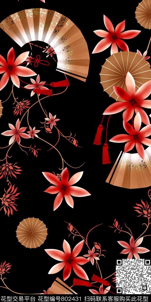 小碎花扇子伞数码印花华亿平台下载（图片编号: 802431） - 瓦栏（Walan）